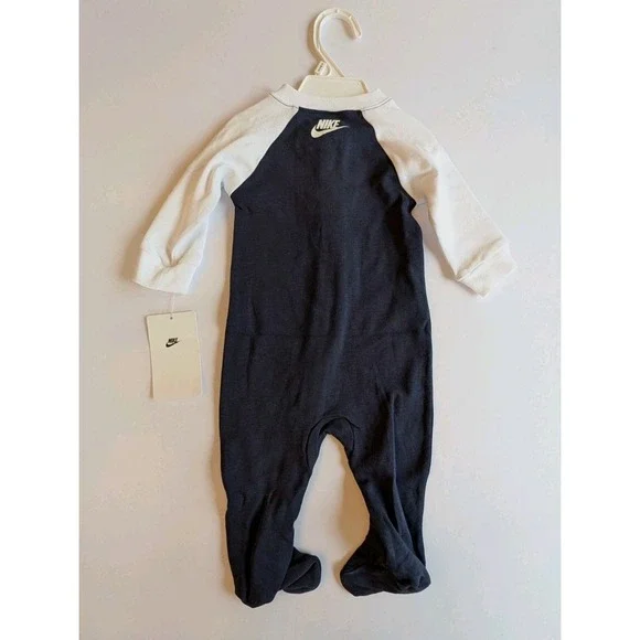Nike Sleeper Baby NEW navy white Size 6 Months 15 -18lbs Front Zip Footed PJs - Picture 6 of 7